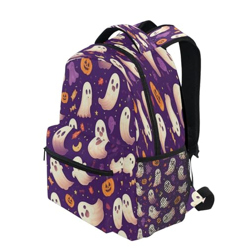 Dussdil Ghost Halloween Pumpkin Purple Kids Backpack School Backpacks for Boys Girls 16 IN Book Back Pack Bag Casual Travel Daypack with Adjustable Shoulder Strap Zipper3