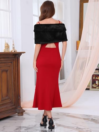 Women's Faux Fur Shawl Wrap Cape for Bridal Wedding Party Bridal Shrug with Faux Pearl Rhinestone Brooches4