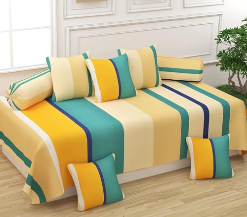 Image of Supersoft 8 Piece Diwan Set 1 Bed Sheet 2 Bolster Cover 5 pcs Cushion Cover (Yellow)