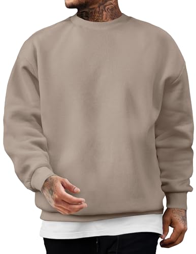 JMIERR Men's Fashion Thick Soft Basic Pullover Sweatshirt Long Sleeves Warm Shirts Old Money Oversized Clothes Men, US46(XL), Pale Khaki