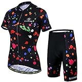 GJSYC Conjunto de camiseta de ciclismo de manga corta para mujer, de secado rápido, con acolchado de gel 3D, transpirable, absorbe la humedad, ropa de ciclismo para deportes al aire libre, bicicleta,