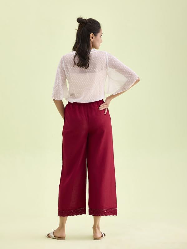 Image of GO COLORS Soft Linen Wide Pant Full Length for Women| Breathable, Mid Rise
