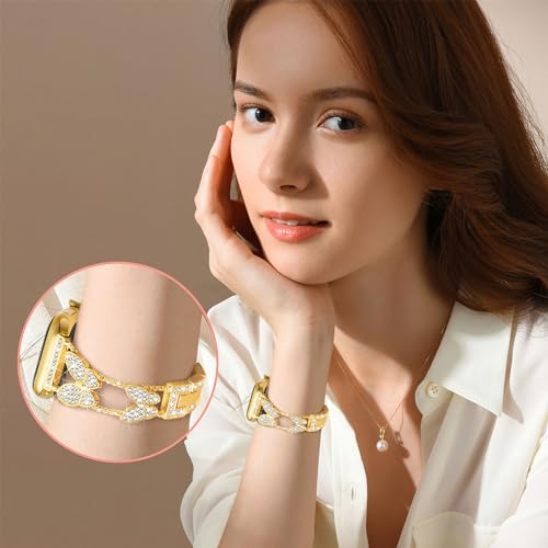 Image of Butterfly Band for Apple Watch Bands 40mm 41mm 42mm for Women Gold | 42mm(S11 /10) 38mm iWatch SE Series 11 10 9 8 7 6 5 4 3, Slim Thin Metal Fancy Bling Cute Dressy Strap for Apple Watch Band