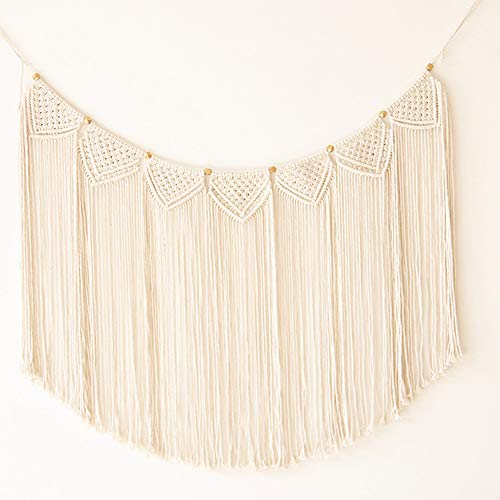 Lsimeru Tapiz de pared de macramé, largo, bohemio, grande, hecho a mano, tejido, para colgar en la pared, arte para dormitorio o sala de estar thumbnail