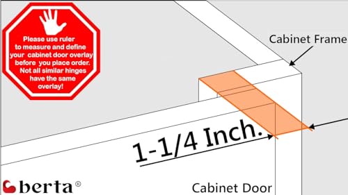 Berta (6 Pieces) 1 1/4 inch Overlay 90 Degree Restricted Opening Angle Soft Closing 6-Ways 3-Cam Adjustment Concealed Face Frame Kitchen Cabinet Door Hinges with Screws (1 1/4\" Overlay, 6 Pieces) - Thumbnail 2