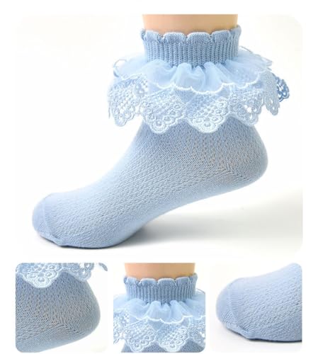 Girls Ruffle Socks Double Lace Frilly Dress Ankle Socks Cotton Turn Cuff Socks for Toddler Little Girls 6Pack2