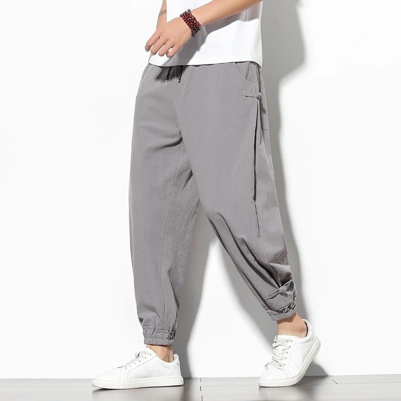 Spring Summer Harem Pants Mens Thin Cotton Linen Pencil Pants Solid Color Casual Trousers2