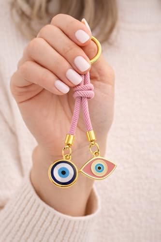 Nazar Boncuğu Anahtarlık – El Yapımı İpli, Metal Oval Nazar Detaylı, Çanta & Araba Anahtarı Aksesuarı, Hediye Seçeneği (pembe) - Görsel 4