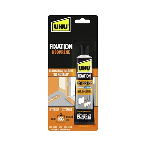 UHU Fixation Néoprène - Colle Extra Forte Et Rapide - Fixation Solide Tous Matériaux : Bois, Plâtre, Béton, Métal, Pierre - Intérieur/Extérieur - Beige - Tube 125 g