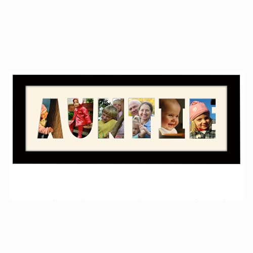Image of Auntie Photo Frame Letter Word Name Frame Single Mounted 14032A (Black Finish Frame Cream Mount)