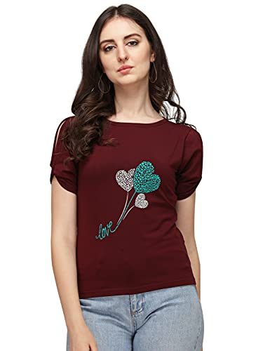 Image of DHRUVI TRENDZ Women's Regular Fit Tops | T Shirt for Women | Tops for Jeans for Women | Tops for Women | Western Tops for Women Stylish | T-Shirt for Women