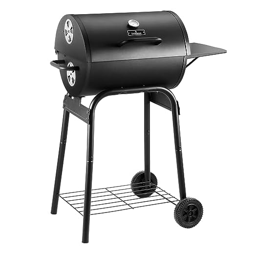 Charcoal Grill Outdoor BBQ Grill, Barrel Charcoal Grills with Side Table, with Nearly 500 Sq.In. Cooking Grid Area, Outdoor Backyard Camping Picnics, Patio and Parties, Black