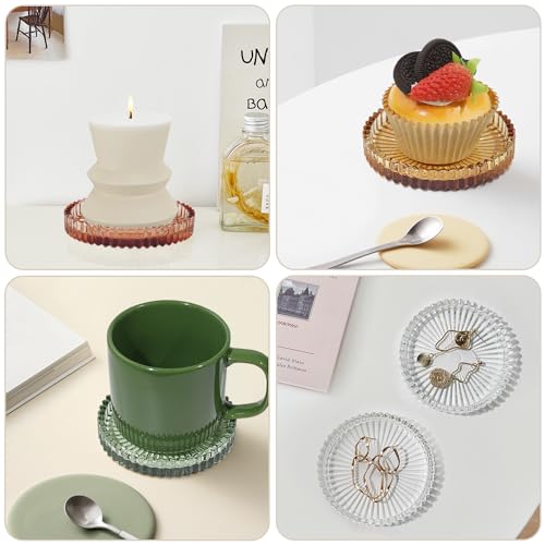 Vixdonos 3.8 Inch Glass Pillar Candle Holder Set Pack 2 Gear Round Plate Serrated Candle Stand For Table Centerpieces,Party thumb #3