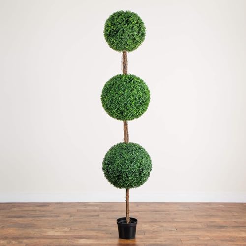 Image of Nearly Natural 8ft UV Resistant Artificial Triple Ball Boxwood Topiary Tree Indoor /Outdoor