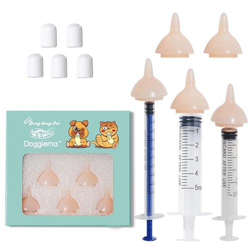 Doggiema Feeding Nipple and Syringes Puppy Kitten Nipple for Nursing Newborn Baby Dog Cat Rabbit Feeding Nipple with Nipples Feeder Kit