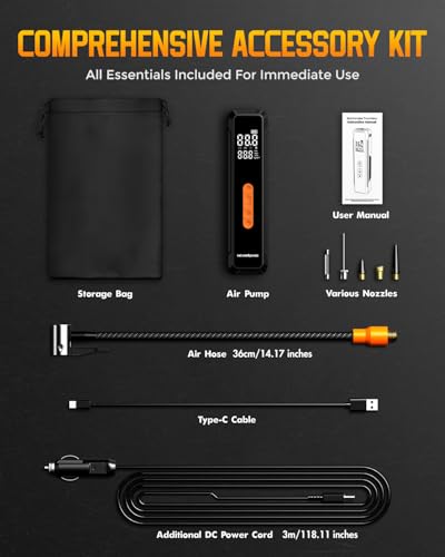 NEVERLAND Tire Inflator Portable Air Compressor - with 20000mAh Battery, 150 PSI Air Pump For Car Tires, 12V DC Electric Bike Tire Pump with Pressure Gauge LED Light for Car, Bicycle, Motorcycle, Ball image 8