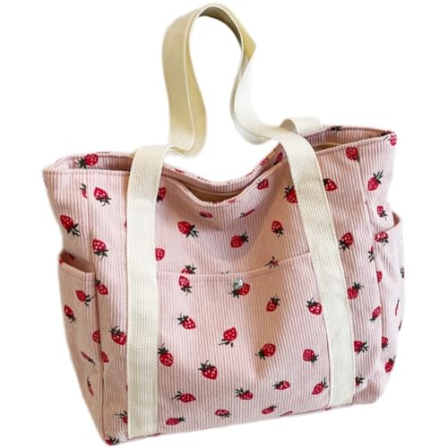 Muteitt Cord-Tragetasche, Süße Erdbeer-tragetaschen Für Damen, Umhängetasche, Handtaschen Für Arbeit, Strand, Reisen Und Einkaufen