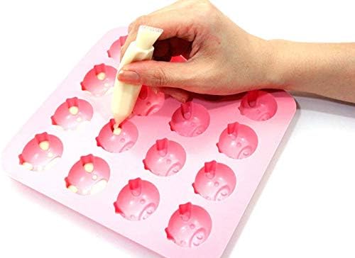 Selecto Bake Piggy Chocolate Silicone Mold, 16- Cavity Pig Face Emoticons Piglet Candy Molds for Jelly, Fondant, Hard Candy, Keto Fat Bombs, Resin