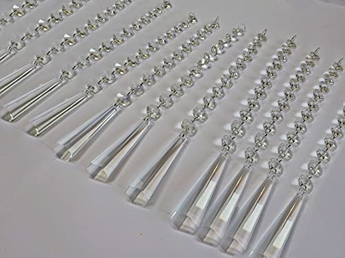 12 Clear 72 mm Slant Icicle 3 Chandelier Drops + 200 mm 8 of 14 mm Octagons Droplets Cut Glass Crystals Beads Christmas Tree Ornaments Wedding Wishing Decorations Prisms Light Spare Parts Crafts
