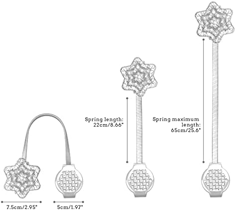 FACIACC Magnetic Curtain Tiebacks, 4-Pack Decorative Drapery Curtain Buckle with Strong Spring Rope & Flower Magnetic Crystal, Curtain Holder for Home Window Kitchen Treatment (STAR-Silver)