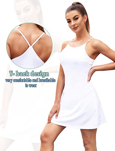 Coorun Women's Exercise Dress Sleeveless Moisture Wicking Tennis Dress Built-In Bra & Shorts Sports Dress Activewear,White Xl #TOP1