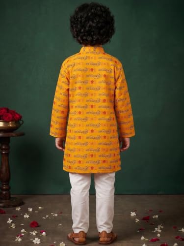Image of AJ DEZINES Boys Cotton Full Sleeve Letter Printed Kurta Pajama Set for Kids - Ethnic wear | Special Occasion & Traditional Outfit |Boys Kurta Set - Regular Fit