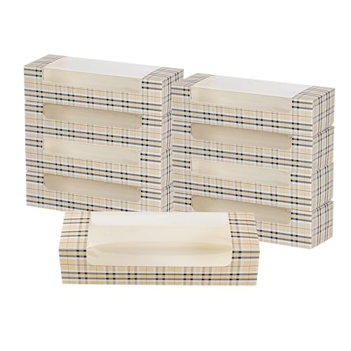Restaurantware-Pastry Tek 9.8 x 3.2 x 2.4 Inch Pastry Boxes, 100 Disposable Donut Boxes - With Clear Window, Easy Assembly, Plaid Paper Cookie Packaging Box, For Muffins, And Mini Cakes