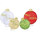 HOYECHI 4-Piece Oversized Christmas Ornament Set – Lighted Holiday Balls with 400 LEDs, 8 Lighting Modes, Waterproof Outdoor Yard Decorations - Red/Green/White/Yellow