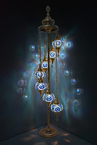 MOZAIST 7 Globe Turkish Floor Lamp, Handmade Moroccan Mosaic Standing Bohemian Decor Night Corner Tall Light, Unique Boho Colorful Stained Glass for Bedroom, Living Room with E12 Socket, Plug (Blue) MOZAIST 7 Globe Turkish Floor Lamp, Handmade Moroccan Mosaic Standing Bohemian Decor Night Corner Tall Light, Unique Boho Colorful Stained Glass for Bedroom, Living Room with E12 Socket, Plug (Blue)