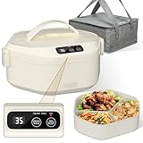 Chloraeon Cordless Electric Lunch Box, 1L Heated Lunch Box, 16000mAh Battery Powered, Fast Heating, 3-Compartment Tray, Portable for Car, Truck, Office, Camping