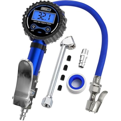 Digital Tire Pressure Gauge with Inflator, Improved Leaks Protection, 200PSI Air Chuck with Pressure Gauge and Air Compressor Accessories, Extended Hose with 360° Air Chuck Quick Connect (Blue) Cover