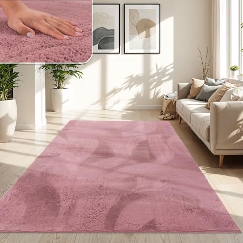 TT Home Tappeto Soggiorno Moderno a Pelo Corto - Morbido e Antiscivolo, Lavabile, per Camera da Letto, in Finta Pelliccia, Colore:Malva Rosa, Dimensione:60x90 cm