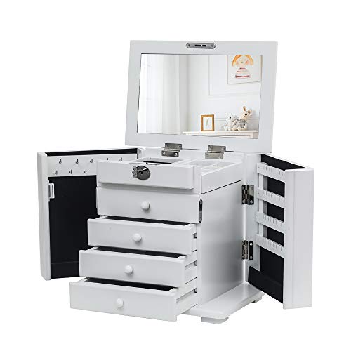 Helloland Wooden Jewelry Box Organizer Wood 5 Layers Case With 4 Drawers, White #TOP2