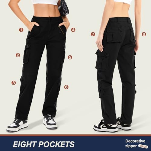 Alfiudad Womens Cargo Pants with Pockets, Women's Casual Military Army Hiking Combat Tactical Work Pants Trousers,Black,38(US 18) by Alfiudad - Used condition - US$28.59
