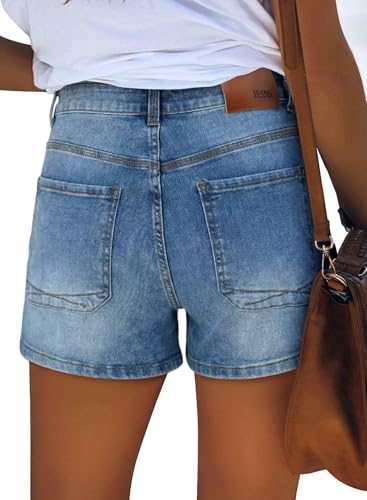 Image of onlypuff Womens Jean Short Cut Off Denim Shorts High Waist Ripped Distressed Stretchy