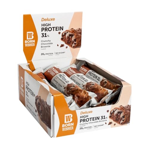 Born Winner Protein bar DELUX - CRUNCHY CHOCO BROWNIE 12 x 64g MULTI LAYER CRISPY BAR HIGH PROTEIN CONTENT NO SUGARADDED GUILT FREE HAS 20g OF PROTEIN