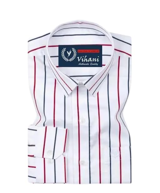 Mahima Ethnic Centre's Men’s Vertical Striped Cotton Blend Shirt Business Casual Button Down-picture-16