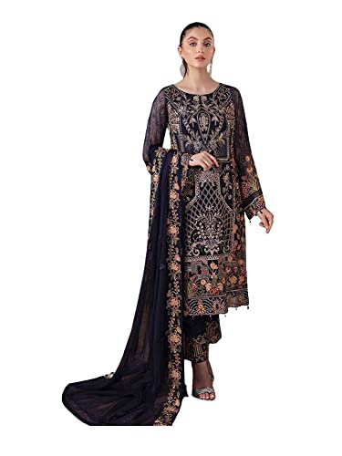 Kameez salwar de luxe brodé bleu marine vêtement traditionnel premium 38