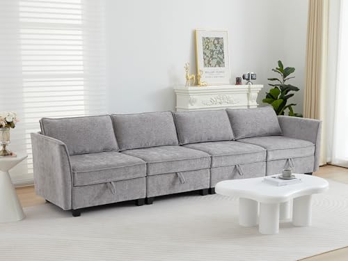 Image of Modular Sectional Sofa, Convertible Couch with Storage, 4 Seater Sofa Modular with Reversible Chaise for Living Room, Office (Grey)