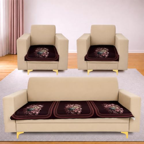 Image of Homerz Premium 'Luxe Series' Sofa Cover | Holland Velvet Fabric | Smooth Finish | Anti-Slip Fleece Backing Couch Protector (Maroon, 5 (3+1+1) Seater, Only Seat Cover)