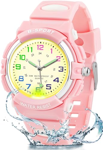 GUUMUXIN Reloj Analógico para Niños y Niñas con Luces Multicolores, Reloj de Aprendizaje Resistente al Agua hasta 30 Metros con Correa de TPU, Relojes Deportivos al Aire Libre 5-16 Años
