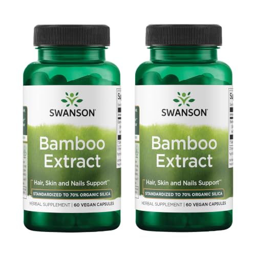 Swanson Bamboo Extract - Natural Hair Skin and Nails Supplement - 70% Silica Content Supporting Collagen Formation & Bone Growth - (60 Veggie Capsules 300mg Each) (2 Pack)