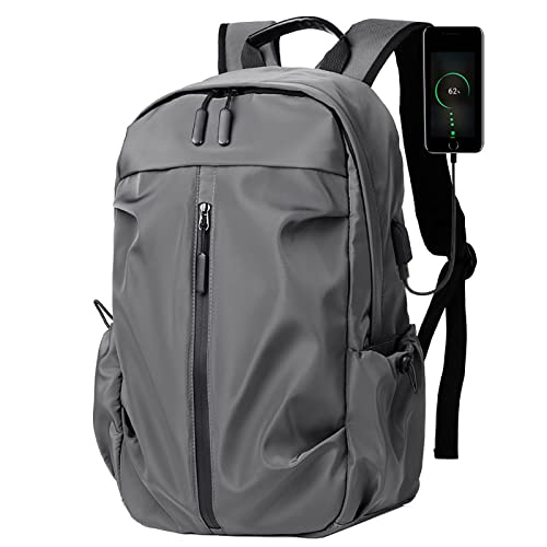 YuanDiann Mochila multifunción para hombre de 14 pulgadas con puerto de carga USB, mochila casual para deporte, ciclismo, viajes, escuela, camping, gris, Casual Cover