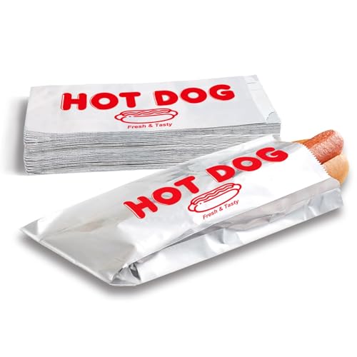 Foil Hot Dog Wrappers Foil Laminated Paper Bags 9 x 3.7 25 Pack Insulated Grease Resistant Hot Dog Sleeves Disposable Bulk Hot Dog Bags for Carnival Party Food Cart Concession Stand (25)
