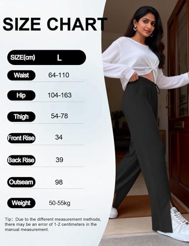 Image of Venzina Track Pants for Women Joggers Pants for Women Cool Touch High Waisted Wide Leg Summer Palazzo Pants with Side Slit Slimming Breathable for Yoga Workout Travel