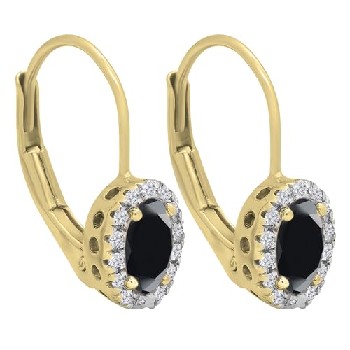 Dazzlingrock Collection 5x3mm Oval Black Diamond & Round White Diamond Halo Lever Back Hoop Earrings for Women in 14K Solid Gold3