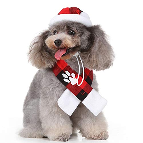 UKCOCO 1 Conjunto de Natal Pet Cachecol Santa Hat Cachecol Set Vermelho E Preto Cachecol Pet Cacheco