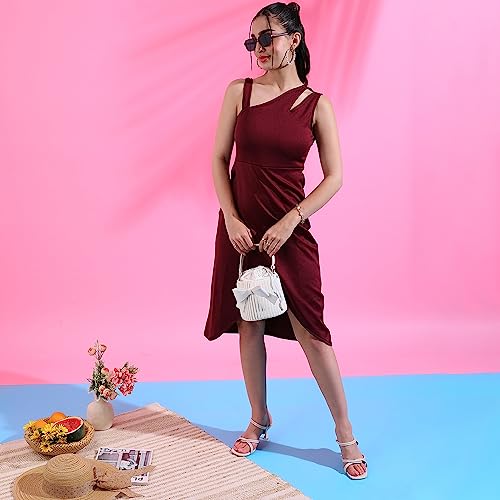 Image of PINACOLADA Women's Solid Dress for Casual Wear | Regular Sleeve | Quality Stretchable Fabric | Dress Crafted with Enhanced Stretch and Comfort Fit for Everyday Wear