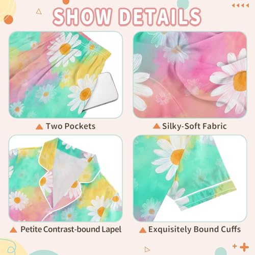 Watercolor Tie Dye Daisies Floral Pajamas Set Soft Pjs Sets 2 Piece Short Sleeve Sleepwear Casual Loungewear3