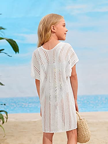SOLY HUX Girl's V Neck Crochet Short Sleeve Beach Dress Summer Swimsuit Bikini Cover Up2